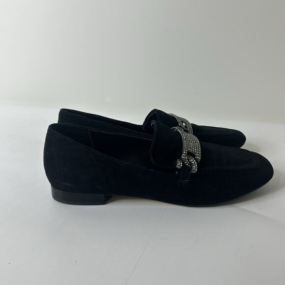 Donald Pliner Halen Loafer Women’s 6.5 M Black Suede Rhinestone Buckle Slip On - Picture 6 of 8